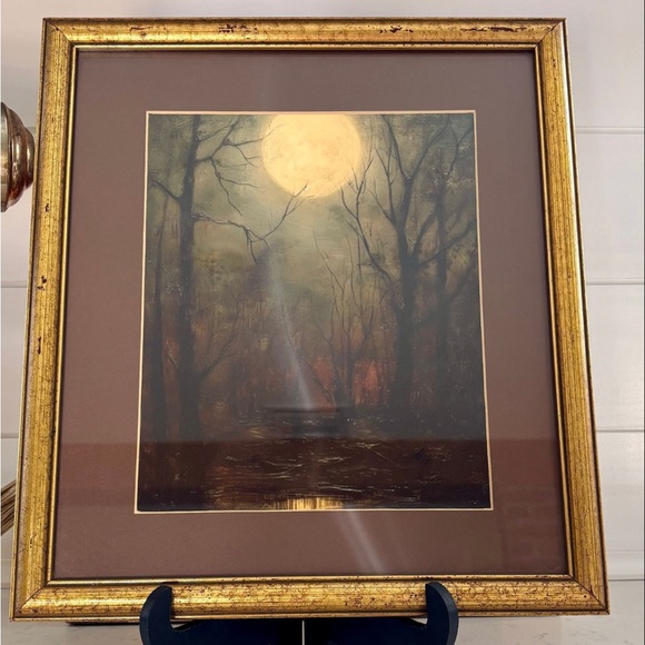 Golden Framed Moonlit Forest Art Print - Picture 2 of 5